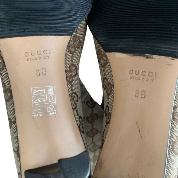 Gucci Monogram Double G Logo Canvas Calf Booties US 8 Brown Beige Supreme Heels - Picture 12 of 12